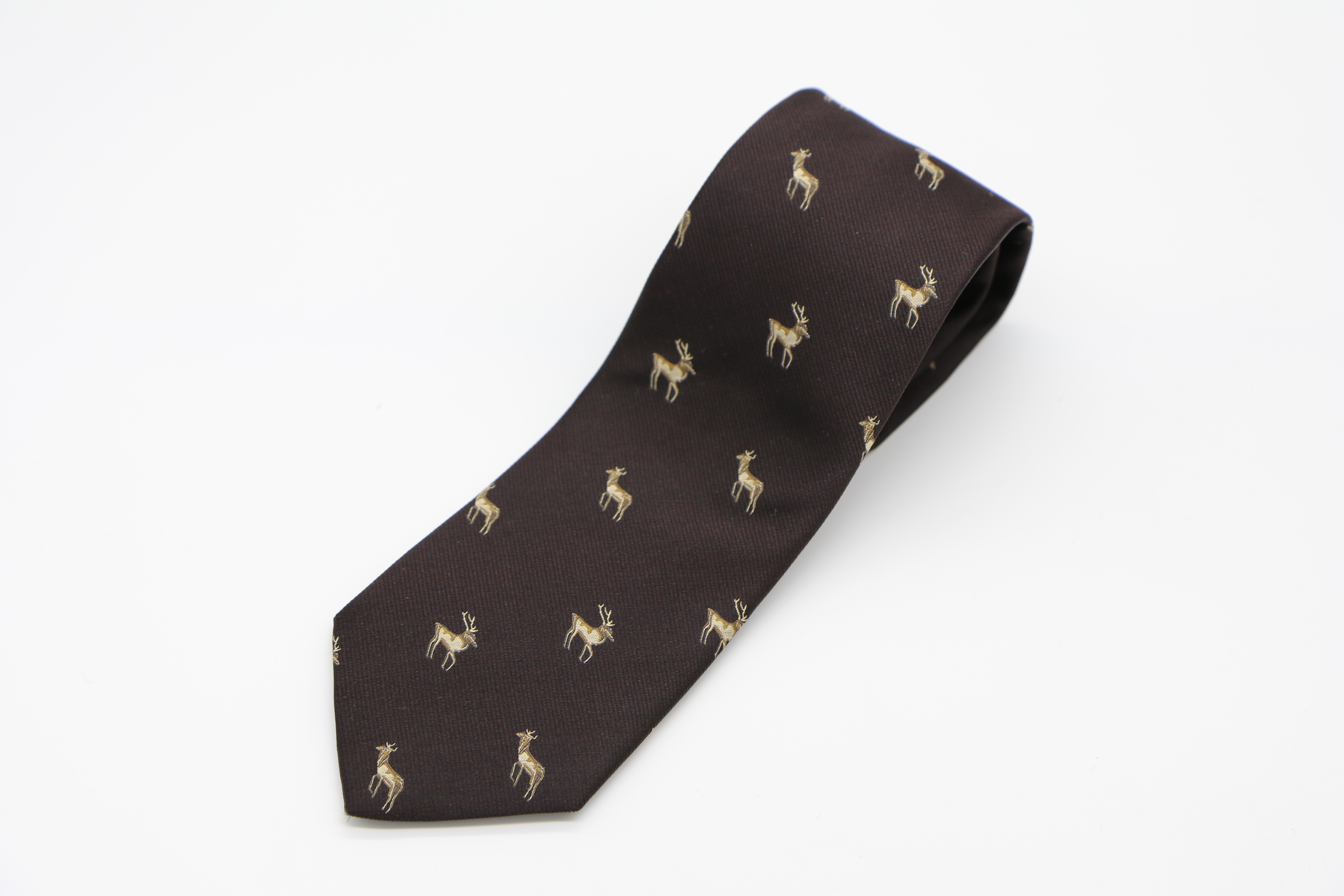ジビエ柄ネクタイ　茶　鹿